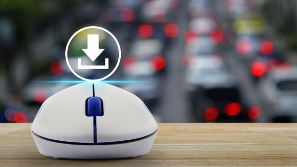 Eine Computermaus mit Downloadsymbol. Eine Computermaus mit Downloadsymbol.