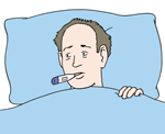 Kranker Mann im Bett.