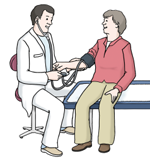 Arzt misst den Blutdruck von einem Patienten