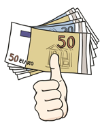 Ein Stapel Geldscheine und eine Hand mit