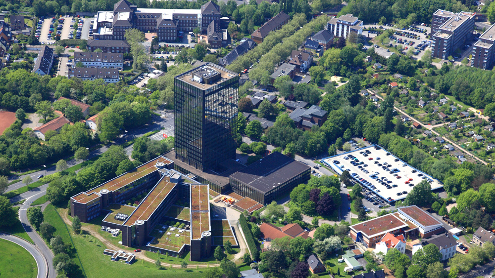 KBS-Hauptverwaltung in Bochum, Luftaufnahme Bominhaus Knappschaftstraße KBS-Hauptverwaltung in Bochum, Luftaufnahme Bominhaus Knappschaftstraße